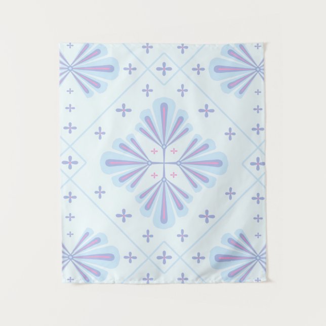 Tapete De Parede Pastel Blue Geometric Floral Repeat Pattern  (Frente)