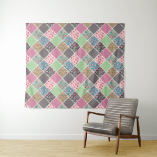 Tapete De Parede Pastel Floral Quilt Squares