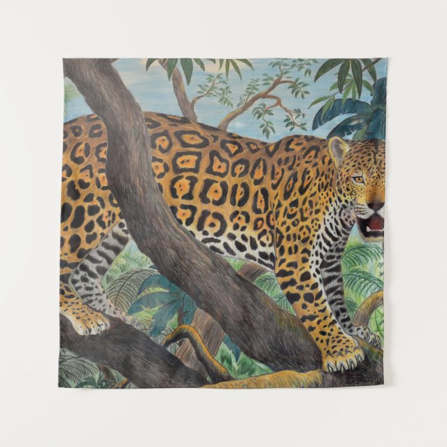 Tapete De Parede Pastel Jaguar: desenho da selva. (Frente)
