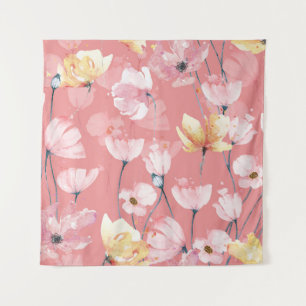 Tapete De Parede Pastel Poppies: Watercolor Floral Sem Costura.