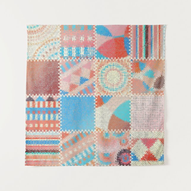 Tapete De Parede Patchwork de Canvas bruta: padrão de vinheta textu (Frente)