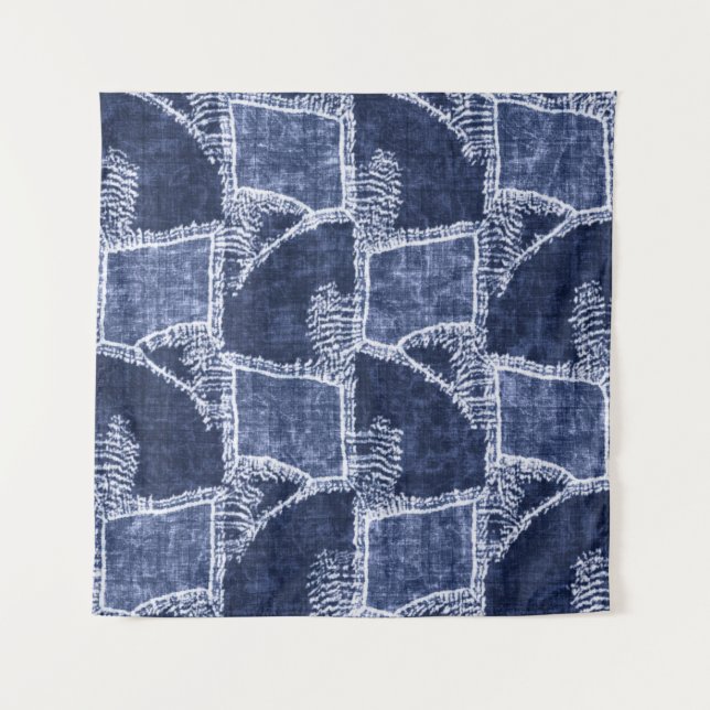 Tapete De Parede Patchwork do Indigo: Textuturado verificado Elegân (Frente)