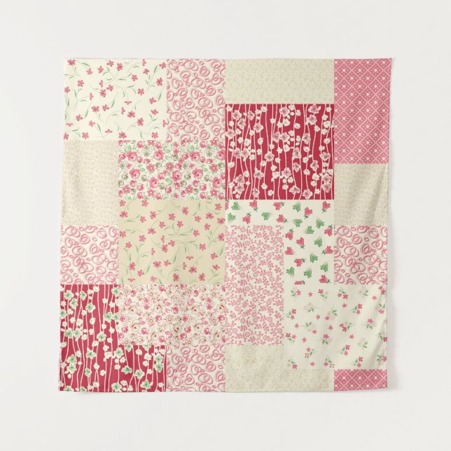 Tapete De Parede Patchwork Floral: Ornamentos Desenhados À Mão. (Frente)