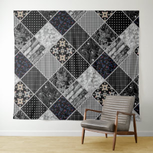 Tapete De Parede Patchwork monochrom preto cinza branca patchwork q