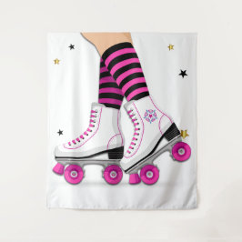 Tapete De Parede Patins Rosa e Preto de Patinação