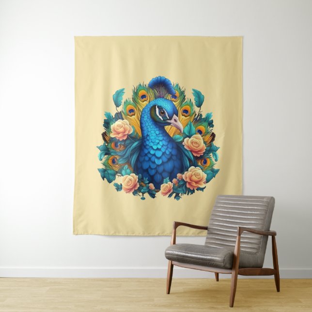 Tapete De Parede Pavão com Rosas de Pêssego (In Situ)