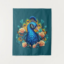 Tapete De Parede Pavão com Rosas de Pêssego