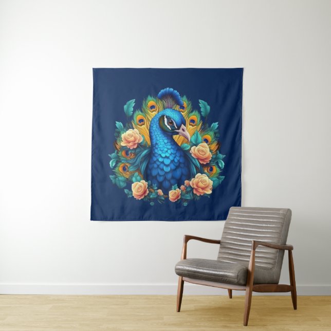 Tapete De Parede Pavão com Rosas de Pêssego (In Situ)