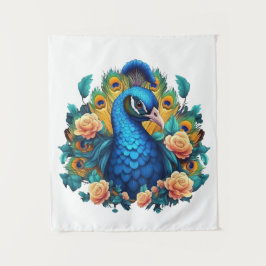 Tapete De Parede Pavão com Rosas Pêssego