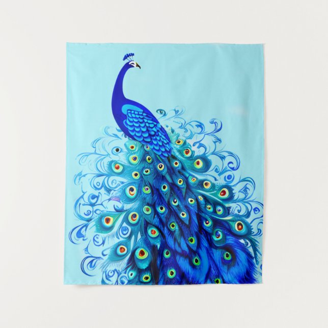 Tapete De Parede Pavão em Turquesa e Azul Cobalto (Frente)