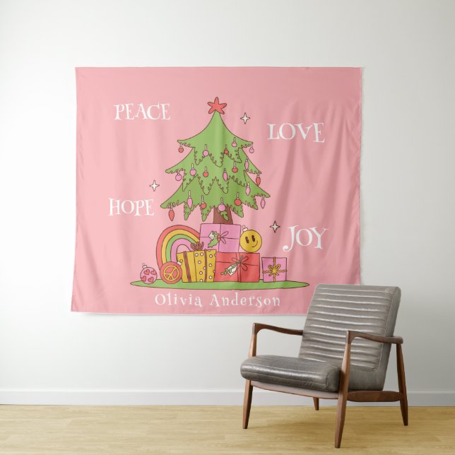 Tapete De Parede Paz, Amor e Alegria - Árvore de Natal Retroativa a (In Situ (Horizontal))