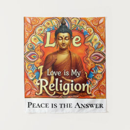 TAPETE DE PAREDE PEACE AND LOVE IS MY RELIGION WALL ART TAPESTRY