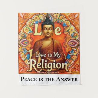 TAPETE DE PAREDE PEACE AND LOVE IS MY RELIGION WALL ART TAPESTRY
