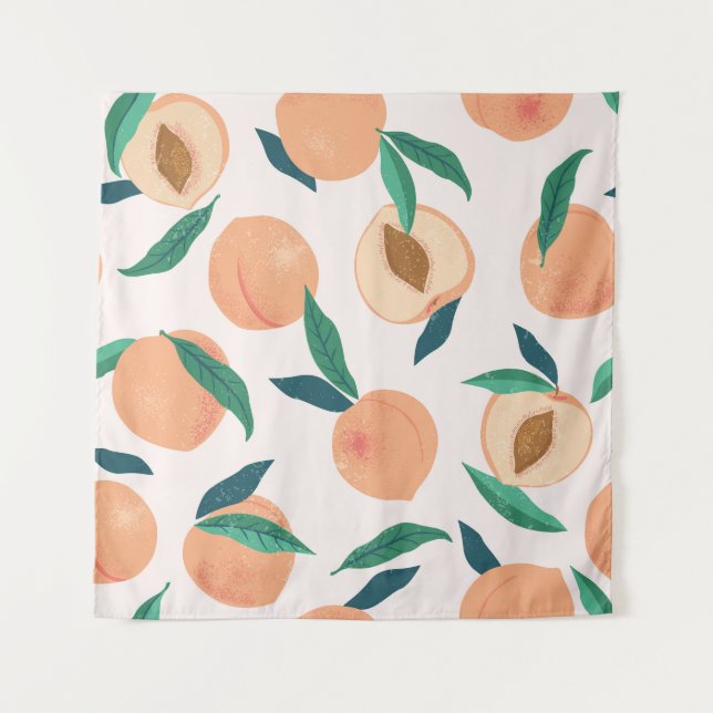 Tapete De Parede Peach Apricot: Padrão Tropical Sem Olhos. (Frente)