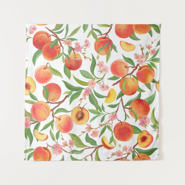 Tapete De Parede Peach Tropical Fruta Vintage Pattern. (Frente)