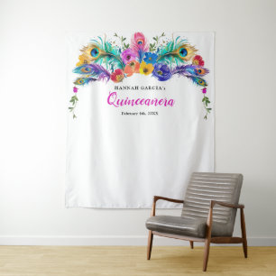 Tapete De Parede Peacock Feather Flowers Quinceañera Foto Backdrop