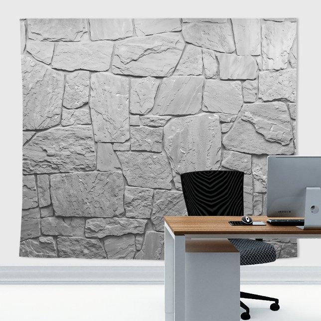 Tapete De Parede Pedras Rústicas em Cinza Claro Parede Rochosa (Gray slates stone wall tapestry decor with stone  texture for zoom meetings backdrop or home decor)