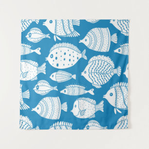 Tapete De Parede Peixe Vintage: Conjunto de Ilustração Decorativo.