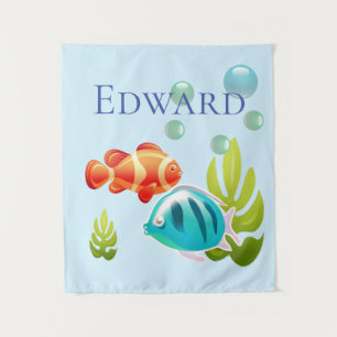 Tapete De Parede Peixes Coloridos com Bolhas e Algas