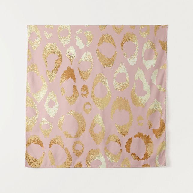 Tapete De Parede Pele-leopardo, textura de ouro-rosa (Frente)