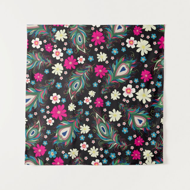 Tapete De Parede Penas de Peacock Embroiderme Sem Costura Padrão (Frente)