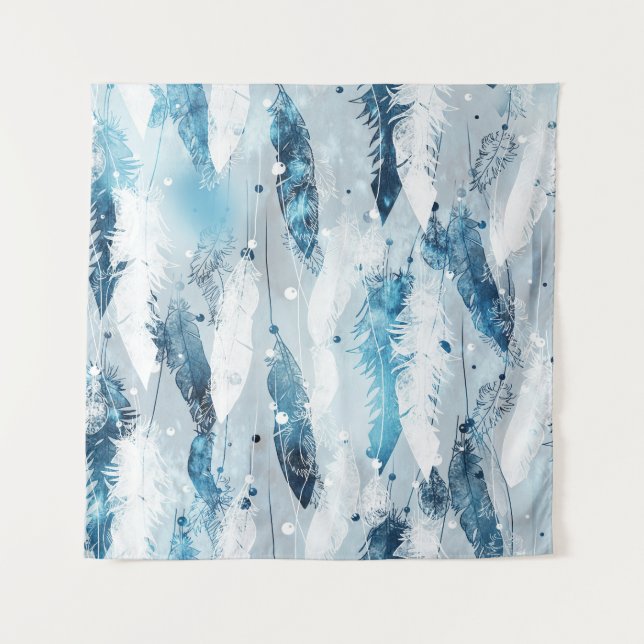 Tapete De Parede Penas de queda: Blue Watercolor (Frente)