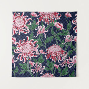 Tapete De Parede Peões de Chrysanthemum Japoneses Padrão de Vintage