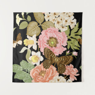 Tapete De Parede Peônias de Rosas Vintage: Padrão Floral Preto