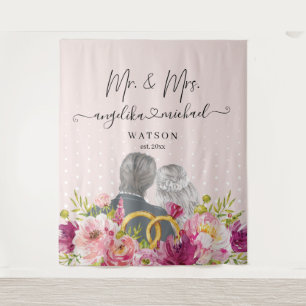 Tapete De Parede Peônias Floral Blush Letra Moderna Sr. e Sra.