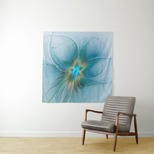 Tapete De Parede Pequena Beleza Arte Fractal Flor Azul Moderno Dour