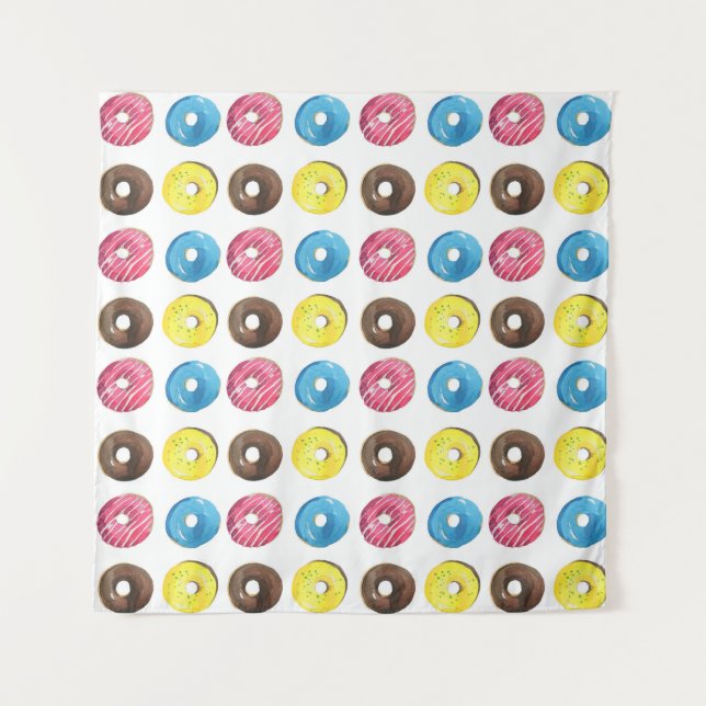 Tapete De Parede Pequenas rosquinhas de aquarela, padrão uniforme. (Frente)