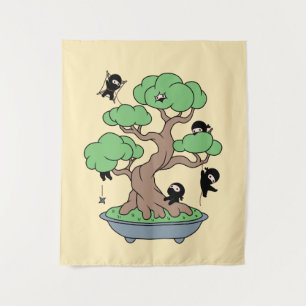 Tapete De Parede Pequenos Ninjas em Bonsai Tree em Amarelo