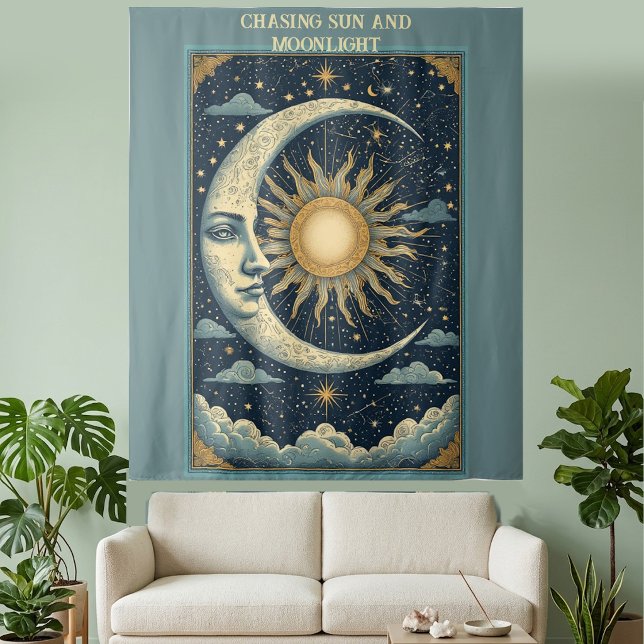 Tapete De Parede Perseguindo Sol & Luz da Lua Estrelas Celestiais U (Chasing Sun & Moonlight Celestial Stars Universe Tapestry)