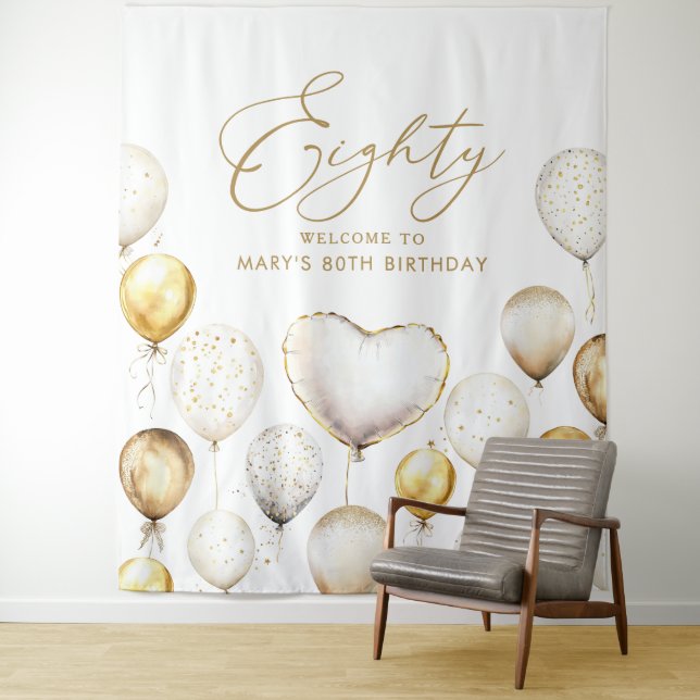 Tapete De Parede Personalised 80th Birthday Script Gold Balloon (In Situ)