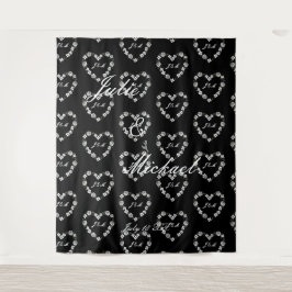 Tapete De Parede Personalize Wedding Backdrop Black and White Heart