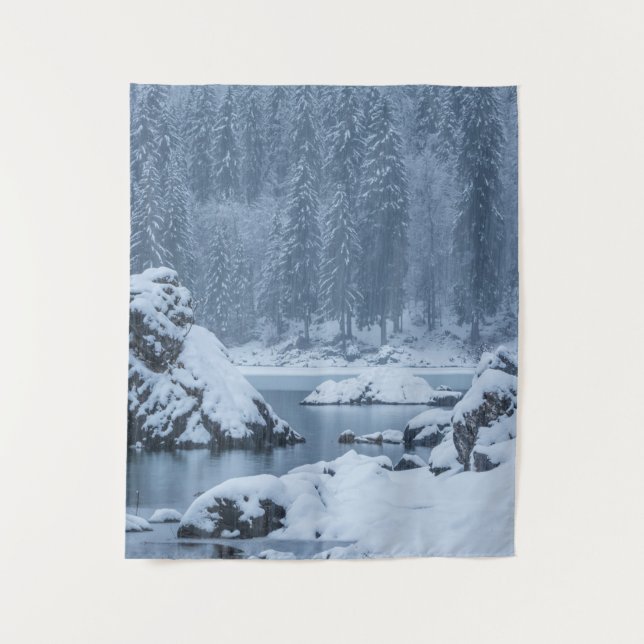 Tapete De Parede Pesada neve cai lago Fusine, Itália (Frente)