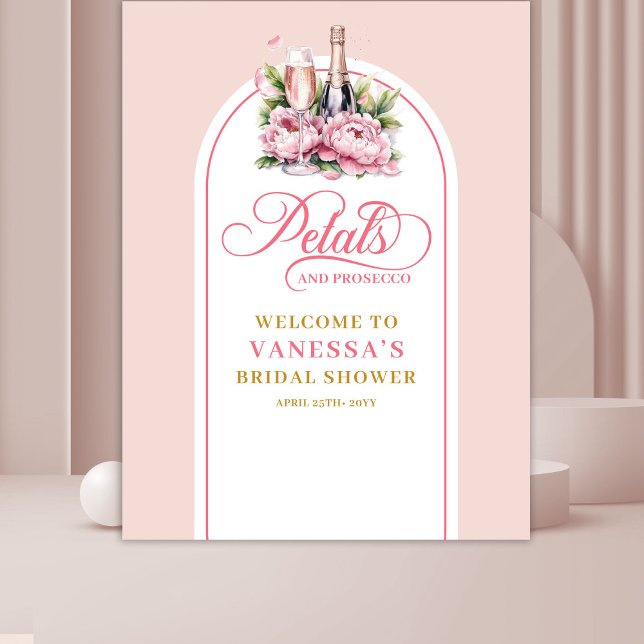 Tapete De Parede Pétalas de ouro rosado moderno e parede de evento  (Modern blush gold petals and prosecco event wall)