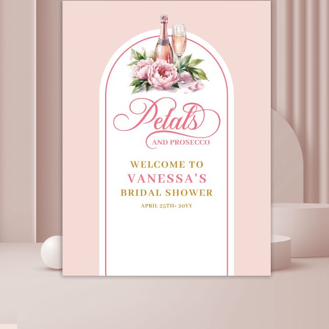 Tapete De Parede Petalas femininas e banner de chá de bebê com pros (Feminine petals and prosecco wedding shower banner Tapestry )