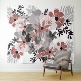 Tapete De Parede Pimenta Chili Rosa Cor-de-rosa e Cinza Boho Floral