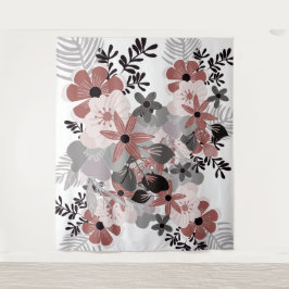 Tapete De Parede Pimenta Chili Rosa Cor-de-rosa e Cinza Boho Floral