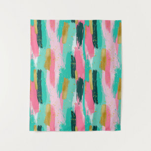 Tapete De Parede Pincéis Abstrato coloridos - Mint & Pink (4)