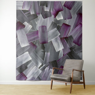Tapete De Parede Pinceladas Abstratas em Roxo, Preto e Cinza