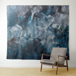 Tapete De Parede Pinceladas Abstratas Escuras em Tons Azuis e Cinza