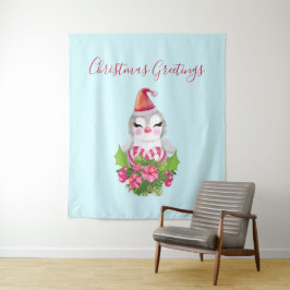 Tapete De Parede Pinguim de Natal bonito em Santa Hat