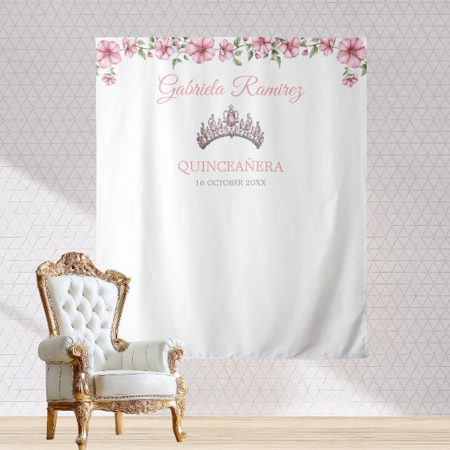 Tapete De Parede Pink and Silver Mis Quince Quinceañera Backdrop (Criador carregado)