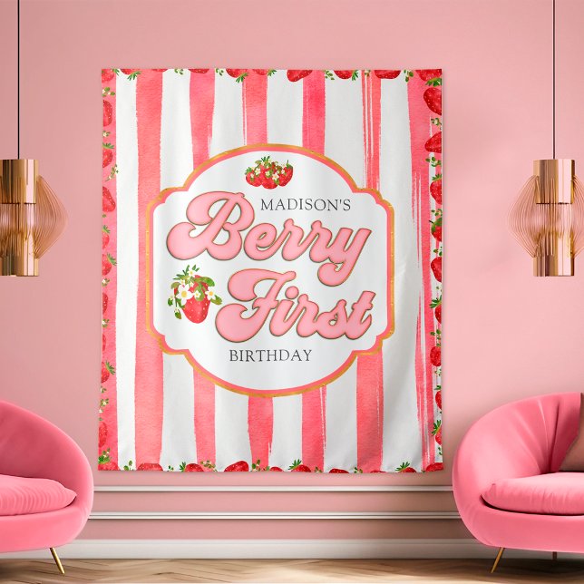 Tapete De Parede Pink Berry First Strawberry Birdon Backdrop (Criador carregado)