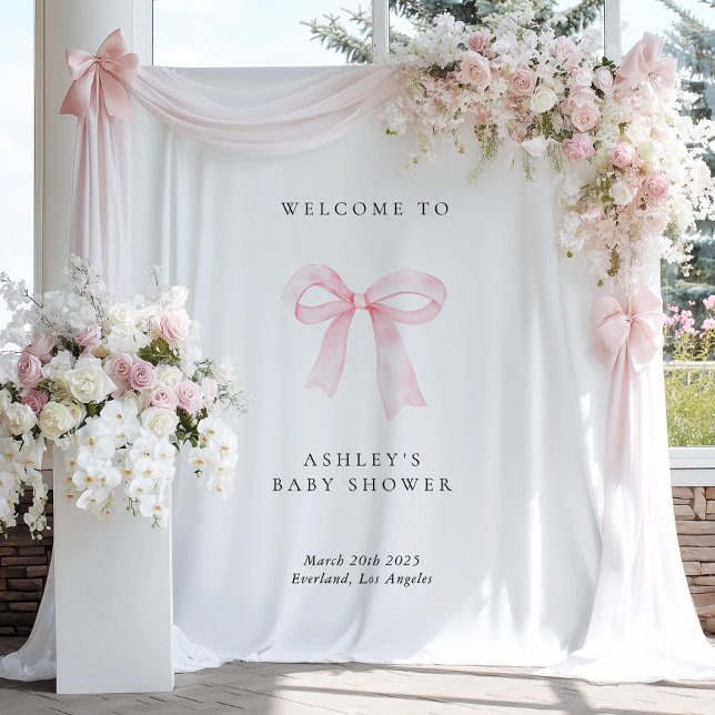 Tapete De Parede Pink Bow Baby Shower Backdrop (Criador carregado)