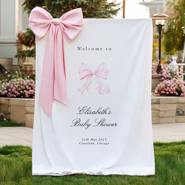 Tapete De Parede Pink Bow Coquette Baby Shower Backdrop (Criador carregado)