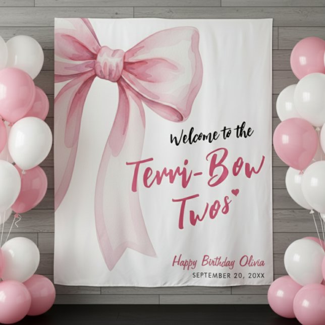 Tapete De Parede Pink Bow Girls 2nd Birthday Party Terrible Two (Pink Bow Girls 2nd Birthday Party Terrible Two Tapestry
)