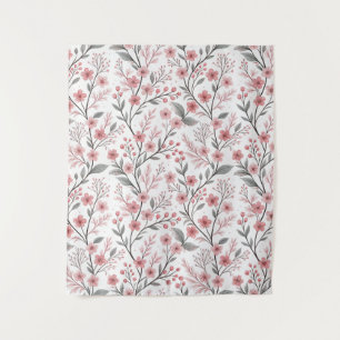 Tapete De Parede Pink Cherry Blossom Sakura Pattern on White (1)